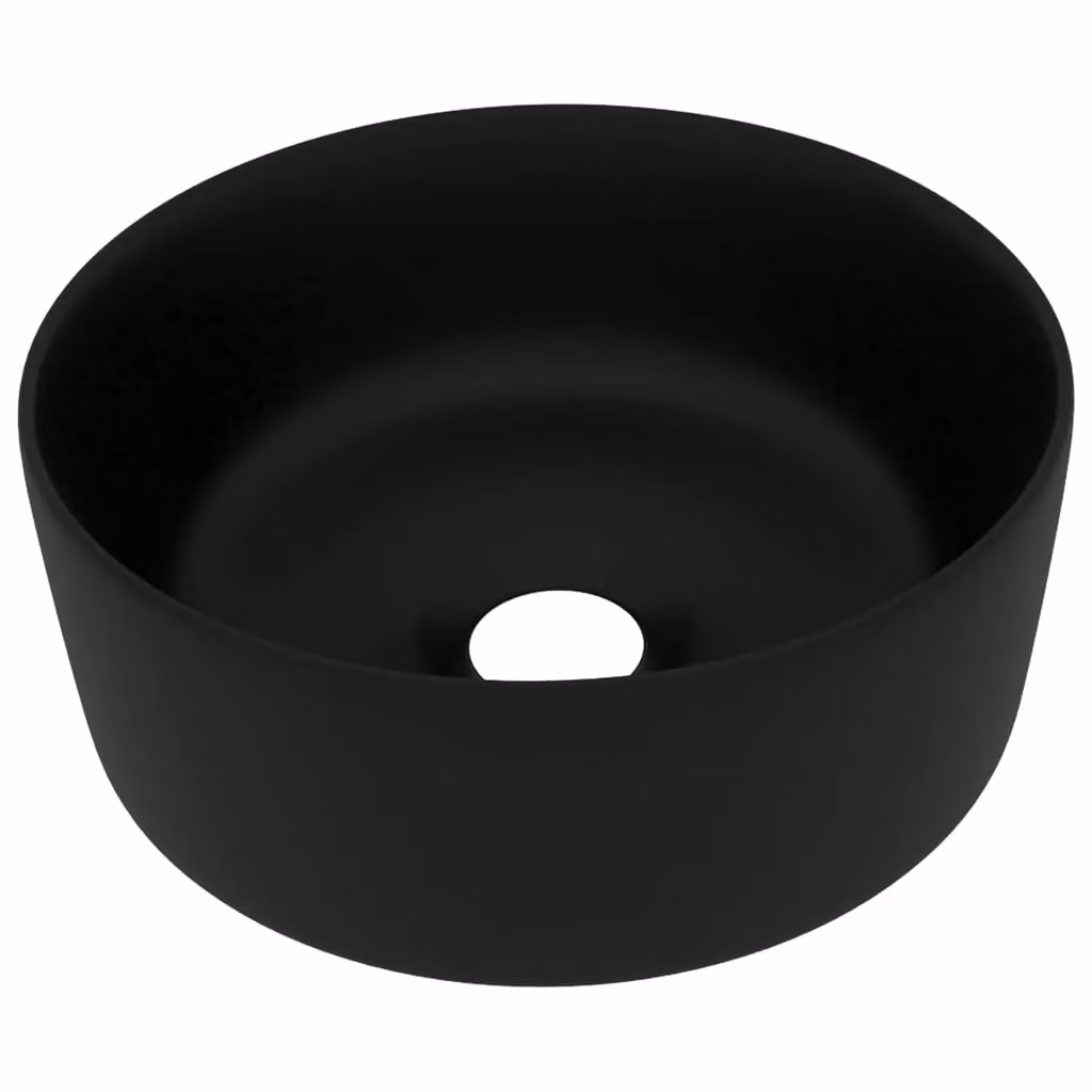 Berkfield Home Luxury Round Ceramic Wash Basin in Matt Black, W: 40 cm, D: 15 cm, H: 15 cm – 2