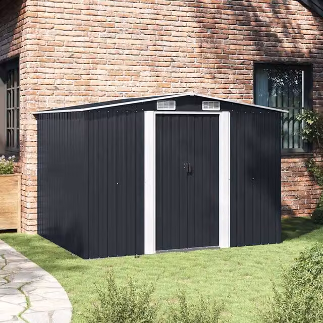 Berkfield Home Garden Storage Shed in Anthracite Galvanised Steel, W: 257 cm, D: 205 cm, H: 178 cm – 1