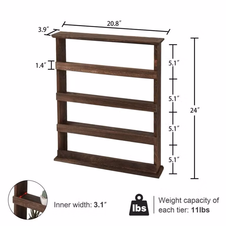 FORGEVIO Rustic Brown Wood Wall Mounted Storage Shelf for Spices and Plants