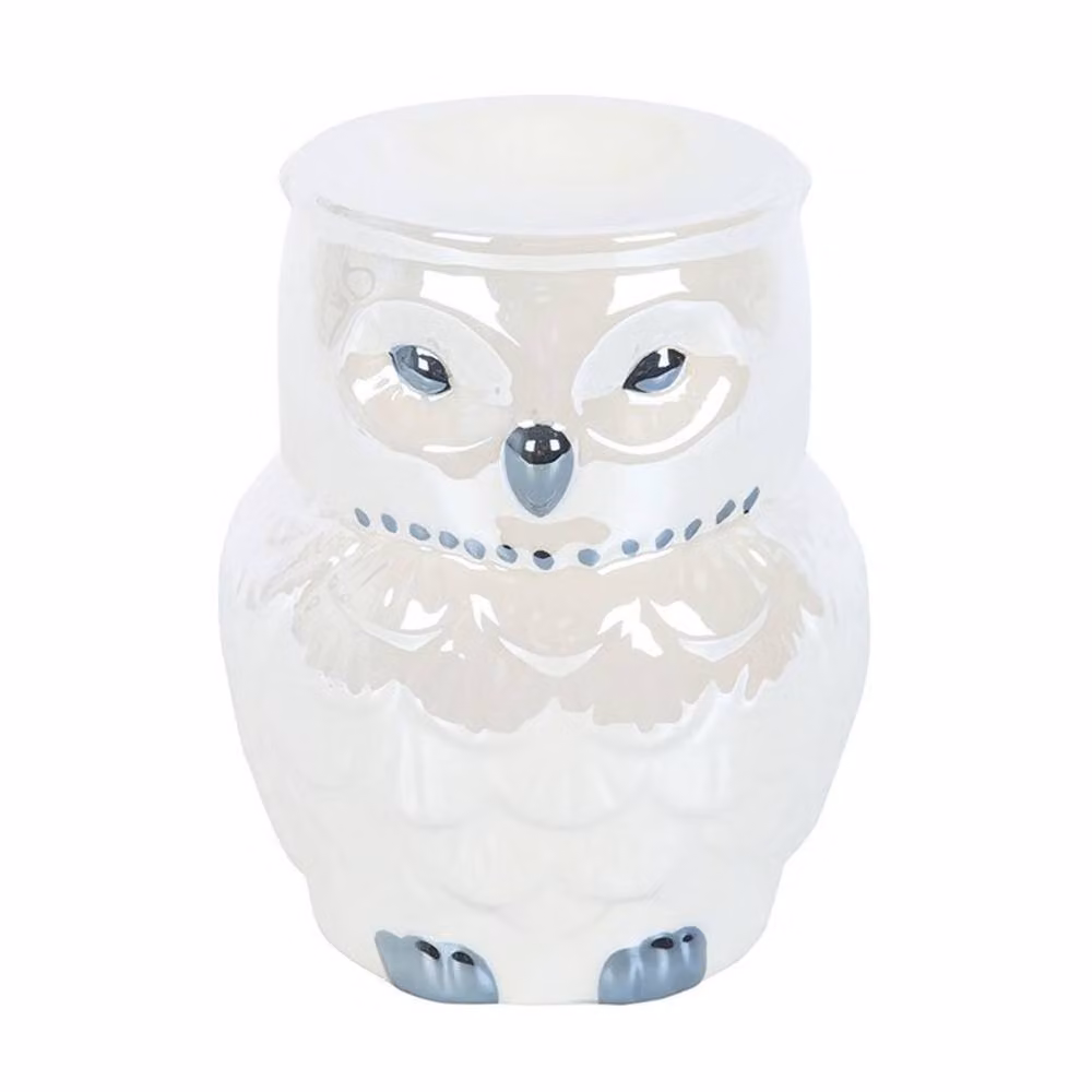 Uniqueful Owl Shaped Iridescent Ceramic Oil Burner and Wax Warmer in White – 3