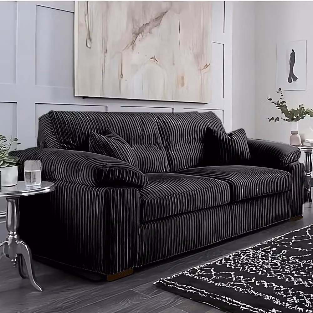 SquareBoxx Capri 3 Seater Upholstered Sofa in Black Striped Jumbo Cord – 2