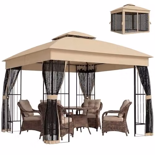 Outsunny Garden Gazebo with Shelving and UPF50+ Protection, W/D/H: 300 x 300 x 275 cm – 1