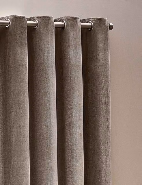 YARD Grey Chenille Velvet Eyelet Curtains, H: 229 cm x W: 168 cm