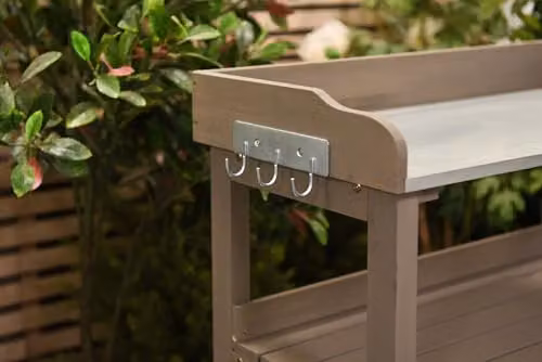 Garden Gear 3-Tier Wooden Potting Table with Grey Galvanised Steel Worktop, Height: 92 cm – 4