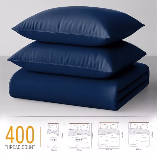 Pamposh Blue 400 Thread Count 100% Egyptian Cotton King Size Duvet Cover Set, W: 230 cm, D: 220 cm, H: 180 x 200 cm – 6