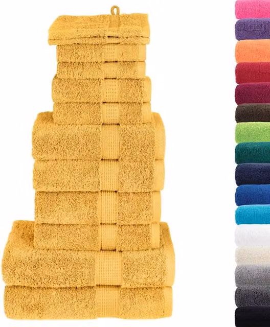 Berkfield Home SOLUND 12 Piece Premium Gold Cotton Terry Towel Set, 600 gsm – 1