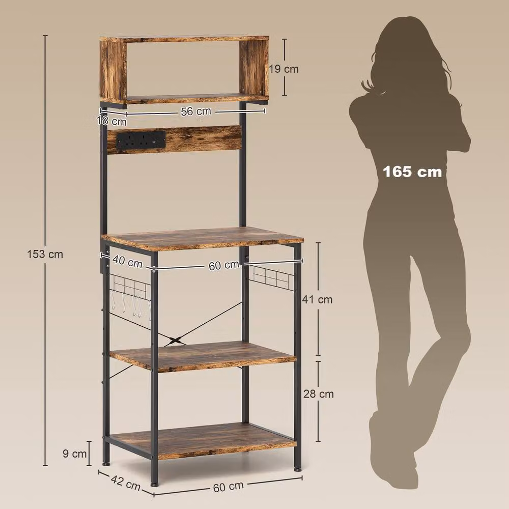 STILVORA Industrial Kitchen Storage Unit with USB and Hooks in Brown – 3