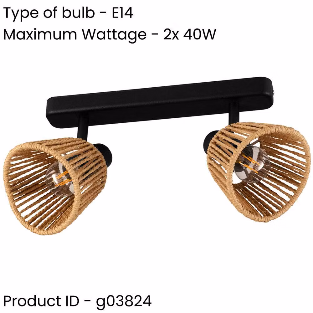 Loops 2 Pack Black Rattan LED Ceiling Light Fixture for Modern Home Interiors – 2