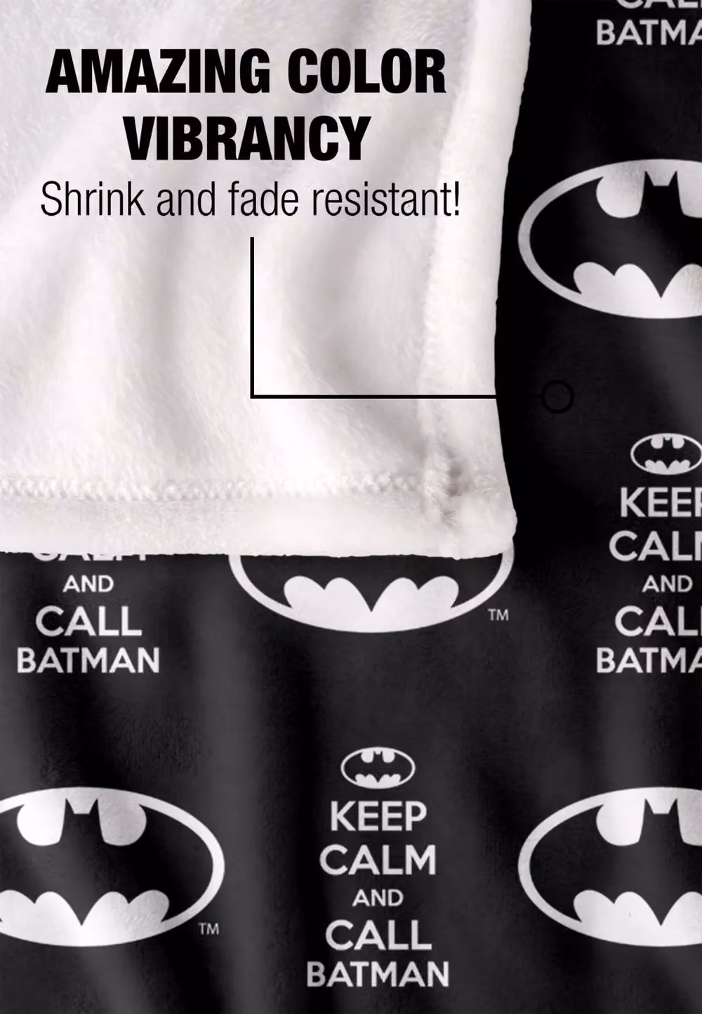 Batman Keep Calm & Call Pattern Officially Licensed Super Soft White Throw Blanket W: 152 cm, D: 127 cm – 3