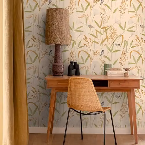 Grandeco Azuria Birds and Grasses Textured Wallpaper in Coral Blush Pink – 2