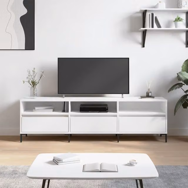Berkfield Home Modern White TV Cabinet in Matt Engineered Wood, W: 150 cm, D: 30 cm, H: 44.5 cm