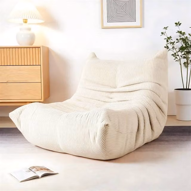 KORVIXA White Velvet Reading Bean Bag Sofa for Adults, W/D/H: 100 x 100 x 100 cm