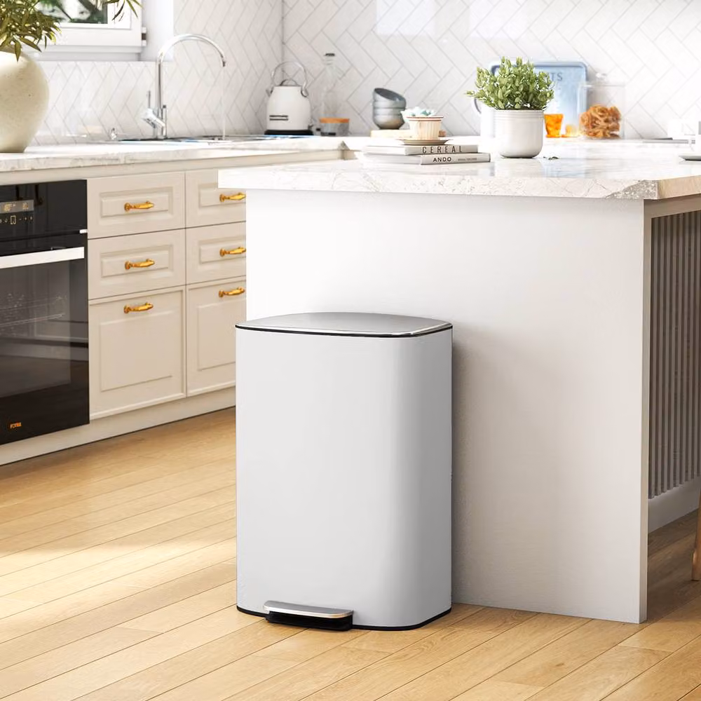 STILVORA 50L Pedal Kitchen Bin with Soft-Close Lid and Removable Inner Bucket in Beige – 3