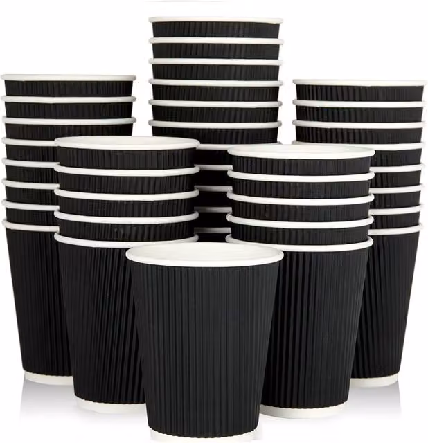ECONX 500 x 8oz Disposable Triple Wall Ripple Paper Coffee Cups in Black – 9