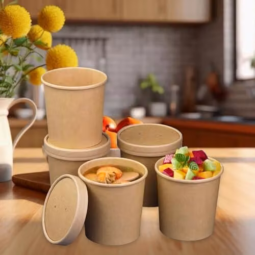 ECONX Brown Kraft Disposable Paper Soup Containers with Lids, 16oz, 25 Pack – 8