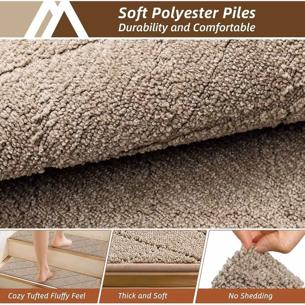 VOGREX Beige Non-Slip Stair Tread Carpet Mats, W/D: 70 x 22 cm – 2