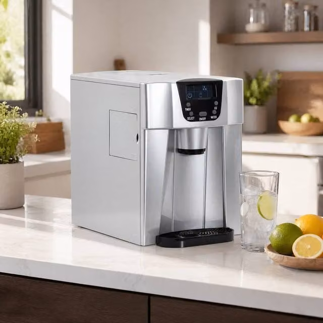 STILVORA Ice Maker with Water Dispenser, Digital Display and Timer in Silver Stainless Steel