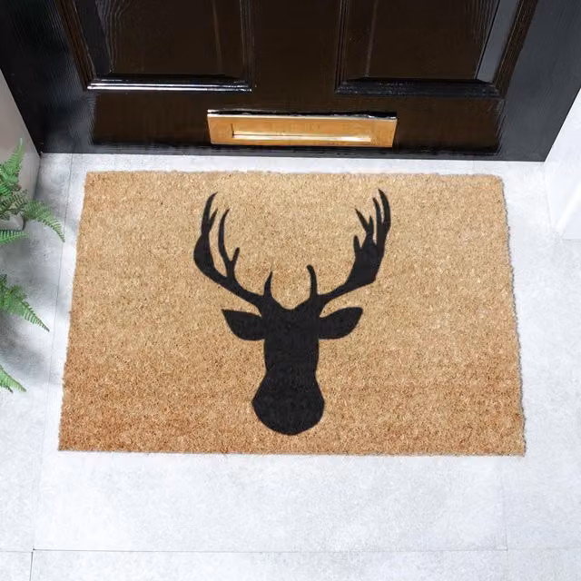 Artsy Mats Stagshead Doormat in Black, Coir with Non-Slip Rubber Backing, W: 60 cm, D: 40 cm – 1
