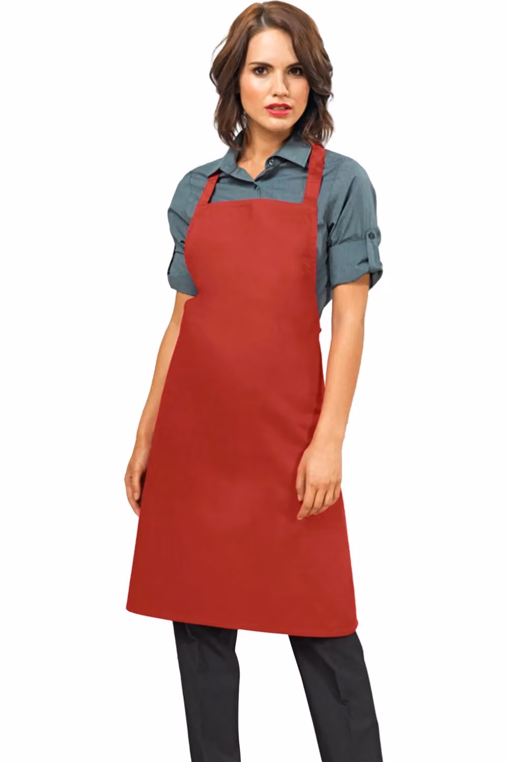 Premier Slim Cotton Workwear Apron in Red (No Pocket) – 2