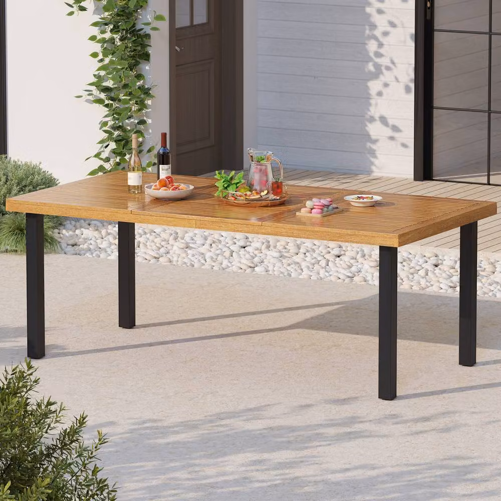 Costway Extendable Rectangular Patio Dining Table for 8 Adults with Natural Acacia Wood Tabletop – 2