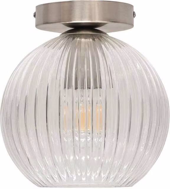 First Choice Lighting Betchley Modern Ceiling Light Fitting with Transparent Glass Sphere and Silver Metal Finish