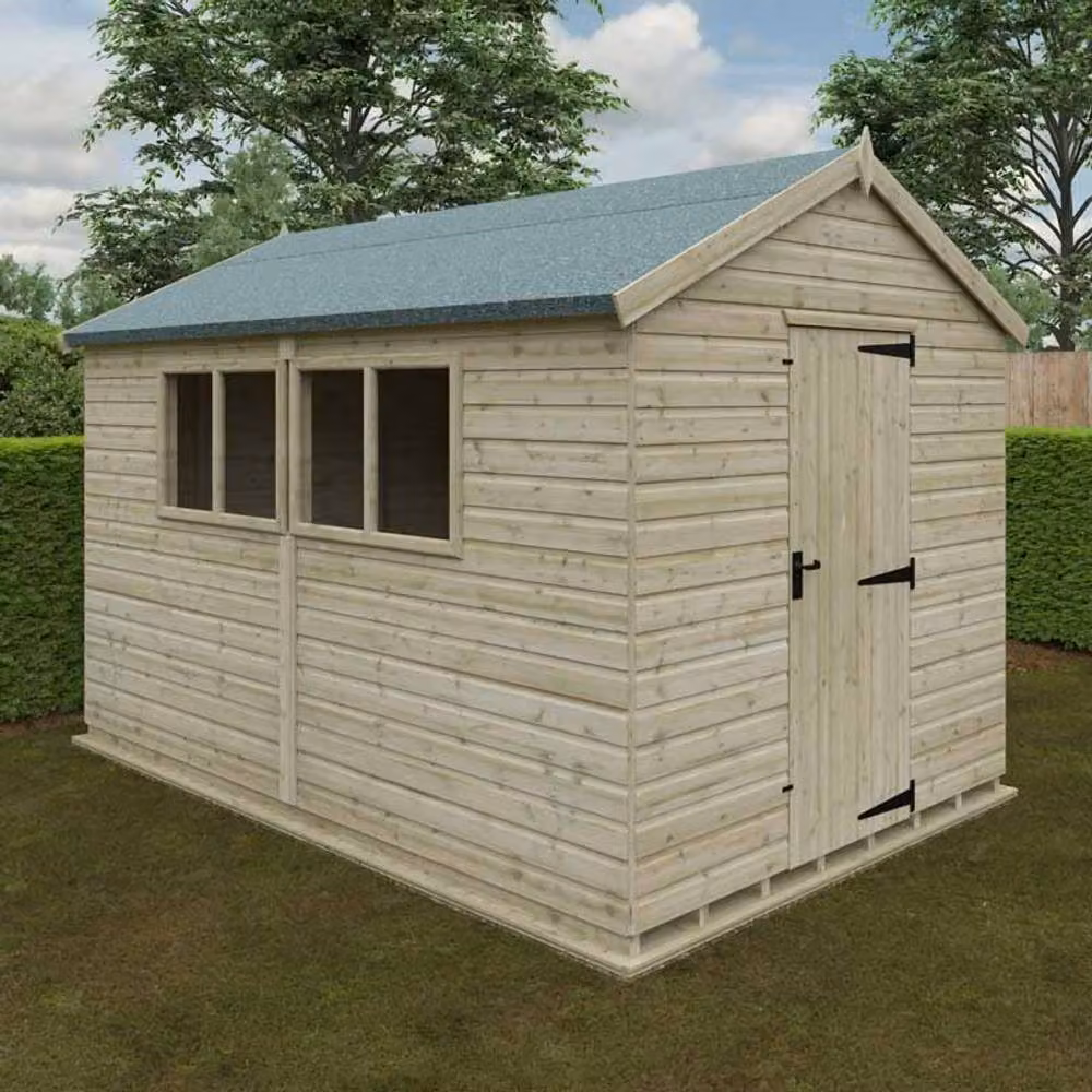Buttercup Farm Apex Premier 16mm Wooden Garden Shed in Natural Wood, W: 365.75 cm, D: 243.84 cm, H: 235 cm – 2