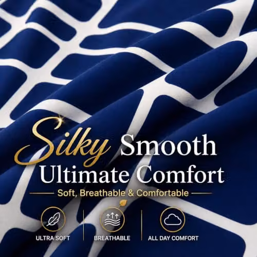 Pamposh 4 Piece Super King Microfibre Duvet Cover Set with Fitted Sheet in White and Blue – 5