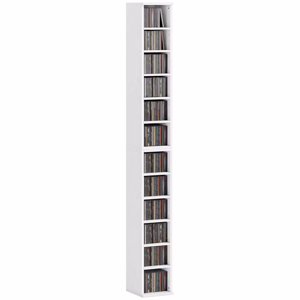 HOMCOM Set of 2 White Wall Mounted CD and DVD Storage Units with Adjustable Shelves – 2