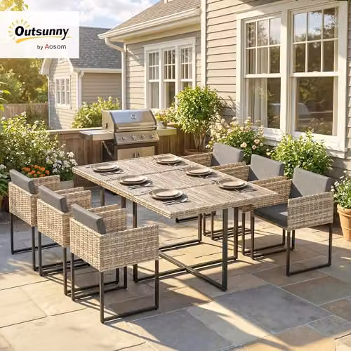 Outsunny 7 Piece Rattan Garden Furniture Set with Cushions in Brown – 2