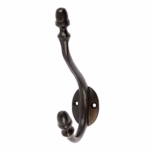 Hammer and Tongs Antique Deco Wall Hook in Black Iron, H: 13.5 cm, W: 3 cm – 1