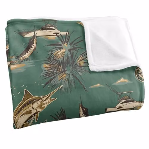 JQ Licensing Billfish Tiki Fishing Pattern Super Soft Fleece Throw Blanket, Multicolour, W/D/H: 91 x 147 x 1 cm – 2