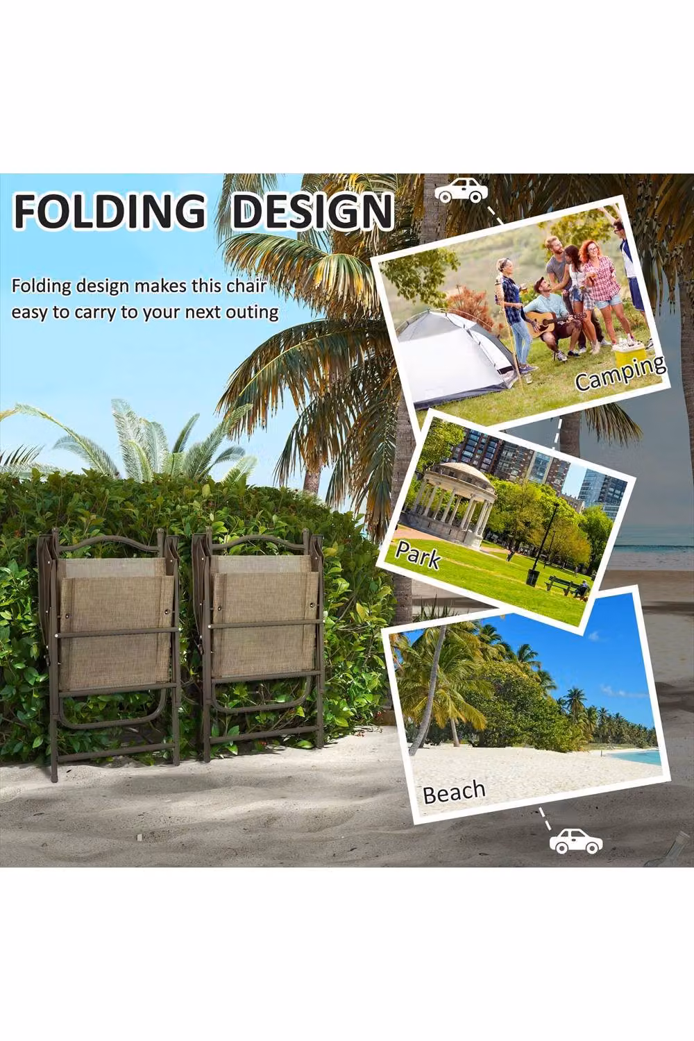 ERGOVEXA Set of Two Folding Garden Chairs in Mixed Brown with Armrests – 3