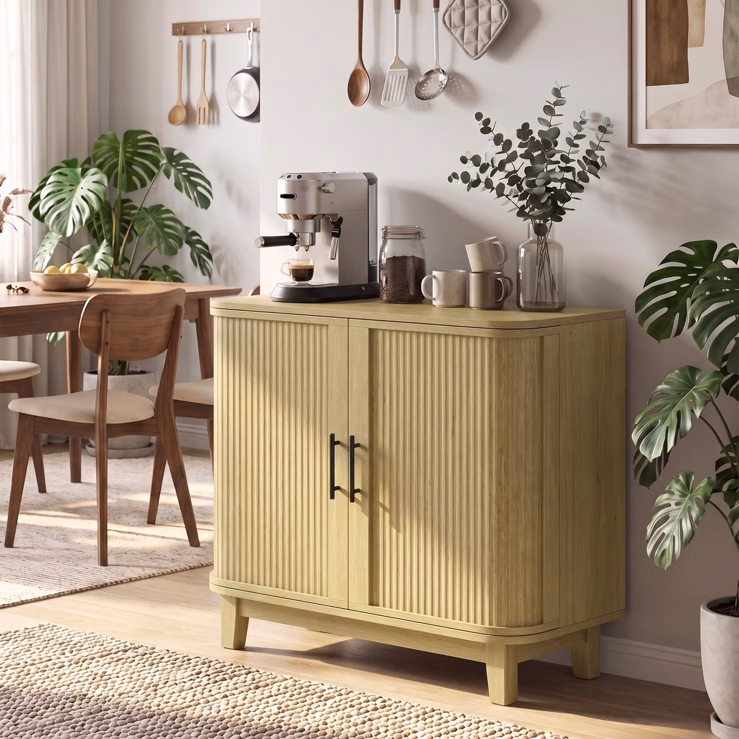 HOMCOM Oak Sideboard Buffet Cabinet with 2 Curved Doors and Adjustable Shelf for Dining Room or Living Room, W: 80 cm, H: 72.5 cm, D: 40 cm – 4