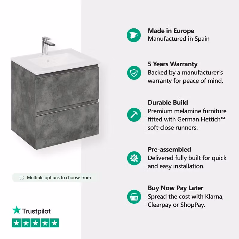 Banyetti Vatilla 1000mm Wall-Hung Vanity Unit with Athena Basin in Cemento Grey – 2