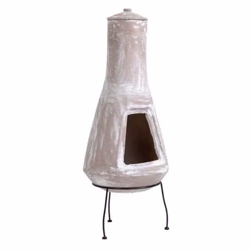 Charles Bentley Barcelona Clay Chiminea with Stand in Beige and Brown, W/D/H: 95 x 38 x 38 cm – 2