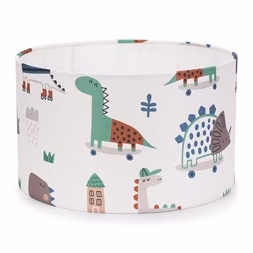 ValueLights Kids Skating Animal Dino Easy Fit Pendant Lampshade, Multicolour Fabric Cylinder Ceiling Light, Width: 25 cm