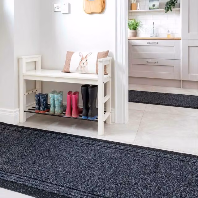 The Rug House Anthracite Non Slip Hard Wearing Kitchen Utility Runner Rug, Length: 426 cm