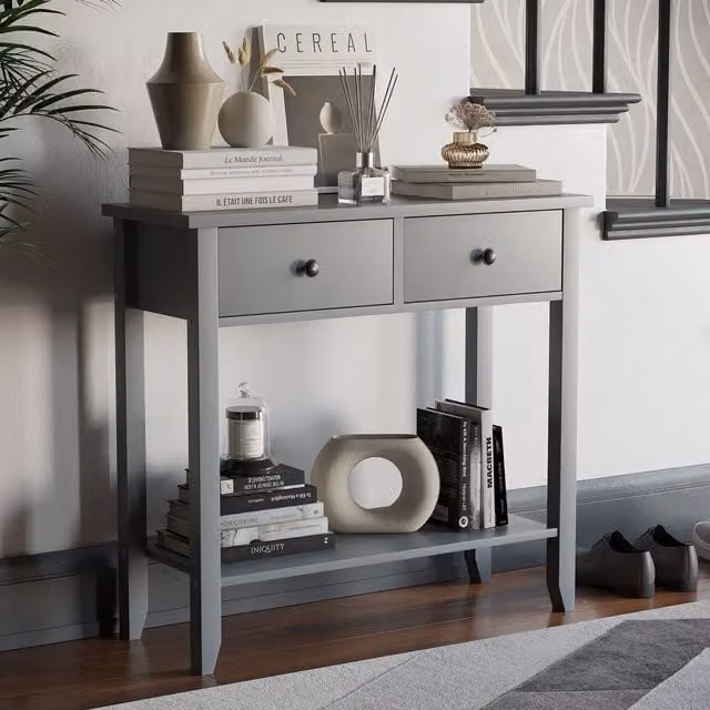 Vida Designs Windsor 2 Drawer Console Table in Grey – 1