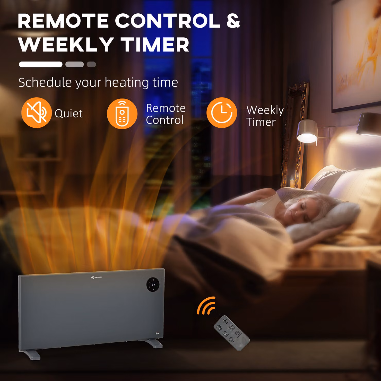 HOMCOM 2000W Electric Convector Space Heater, Grey, Freestanding or Wall Mounted with Adjustable Thermostat, Timer and Remote Control – 5