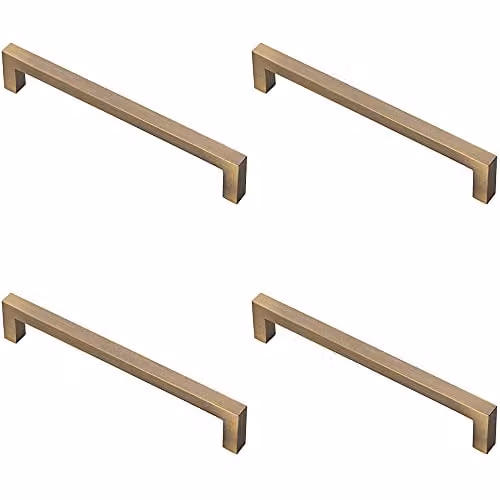 Loops 4 Pack Square Block Bar Pull Handles in Brushed Antique Brass, 170 x 10 mm with 160 mm Fixing Centres