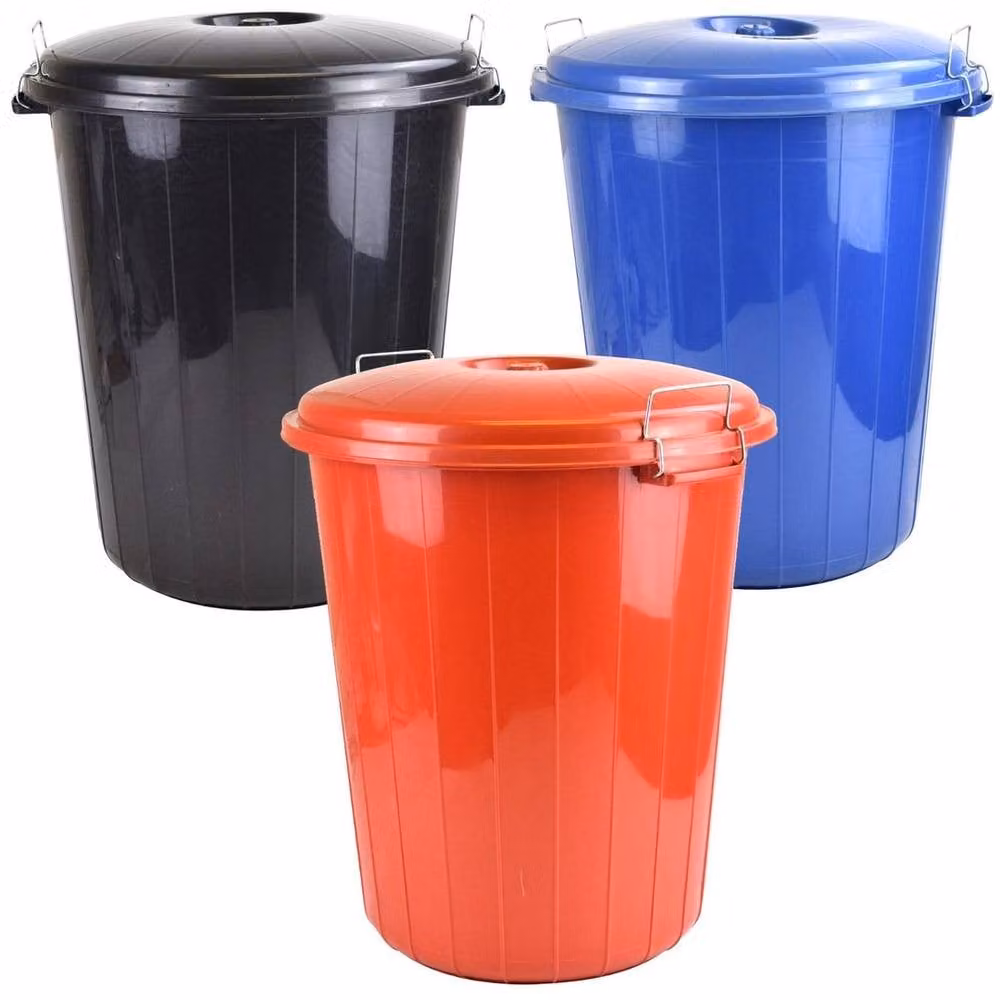 NESTLUNE 70L Heavy Duty Black Plastic Dustbin with Locking Flip Lid and Handles, H: 100 cm, W: 15 cm, D: 15 cm – 3