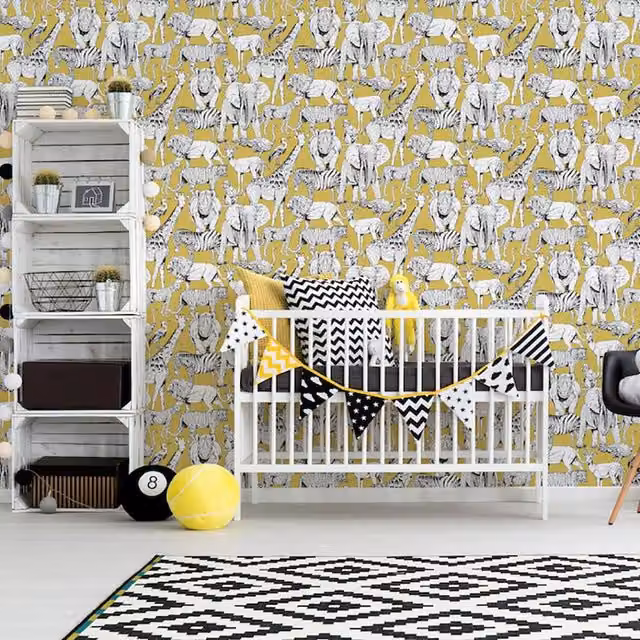 Superfresco Animal Print Wallpaper in Yellow, Grey and White