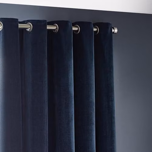 Yard Heavy Chenille Velvet Eyelet Curtain Pair in Blue, W: 229 cm, D: 137 cm – 2