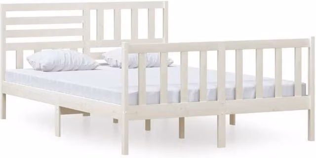 Berkfield Home White Solid Pine Wood Bed Frame W/D/H: 140 x 200 cm