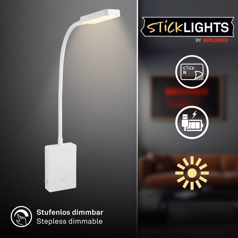 Briloner Sticklights Rechargeable LED Wall Light, Dimmable Touch Control, Warm White, White, W/D/H: 6 x 3 x 50 cm – 2