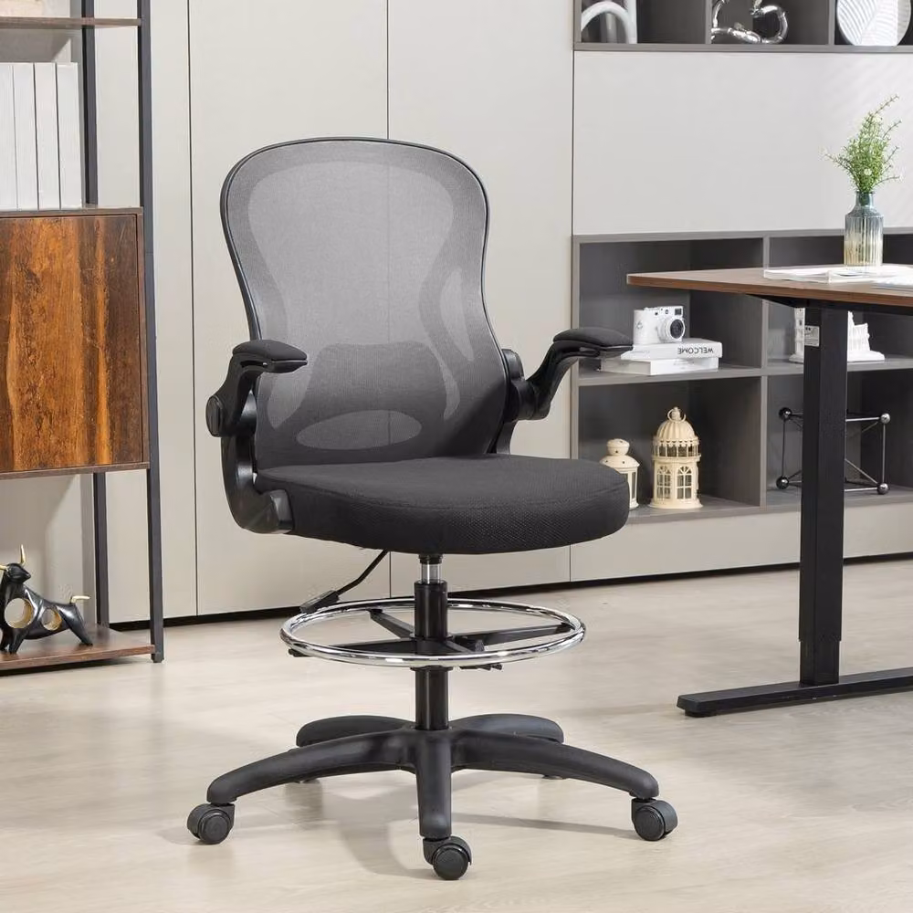 EONLION Grey Tall Drafting Office Chair with Lumbar Support, Foot Ring and Castors – 5