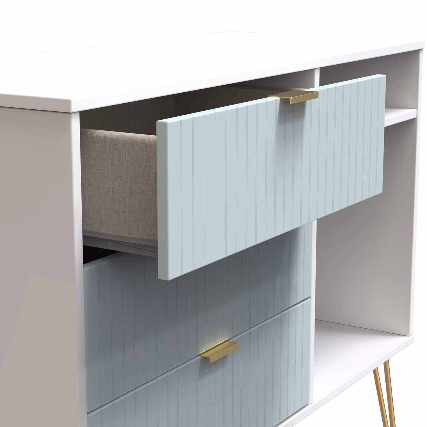 Ready Assembled 2 U Bexley Modern 3 Drawer TV Unit in Duck Egg Blue with Gold Metal Accents – 3