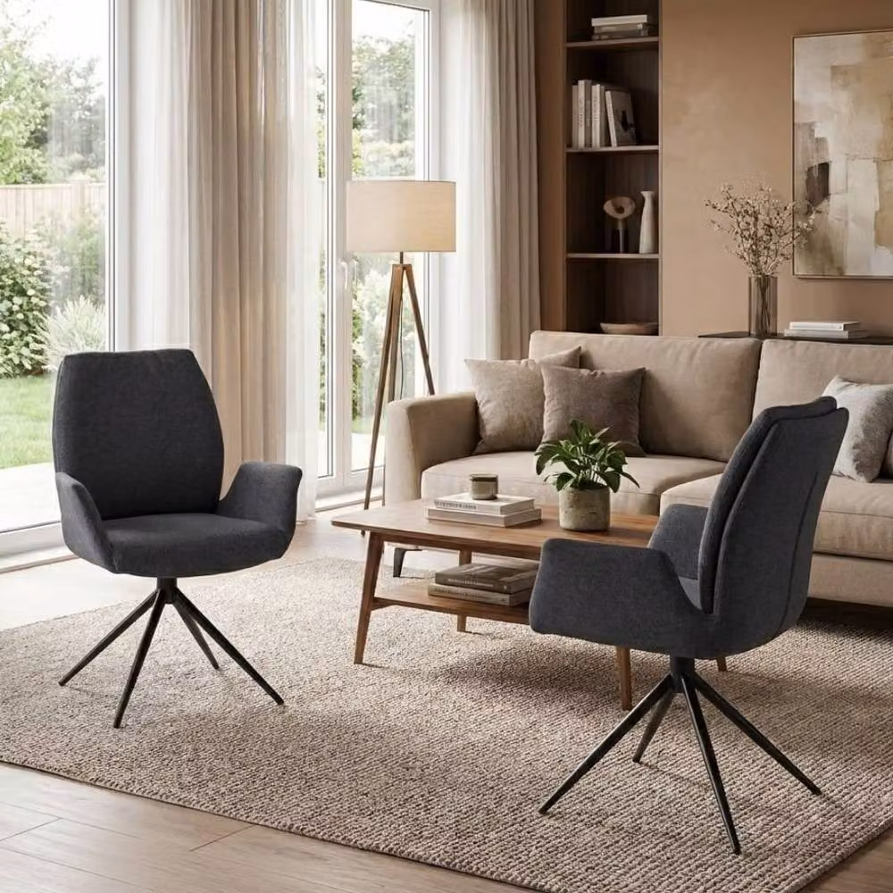 Home Luxe Interior Fairmont 360 Swivel Dining Chairs, Set of 2, Grey Fabric – 4