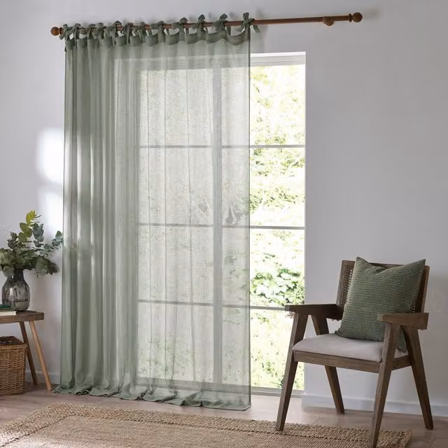 Make It A Home Nimbus Sheer Tie Top Curtain Panel in Green, Width: 140 cm