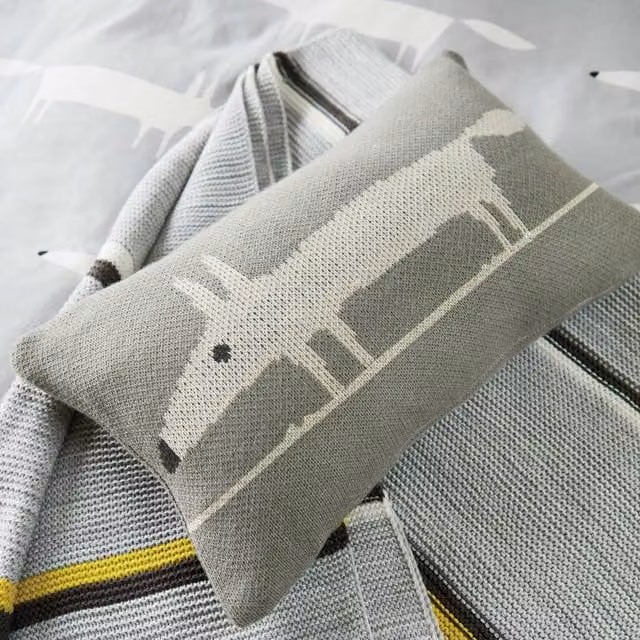 Scion Mr Fox Rectangular Knit Cushion in Silver and Grey, W: 50 cm x H: 30 cm